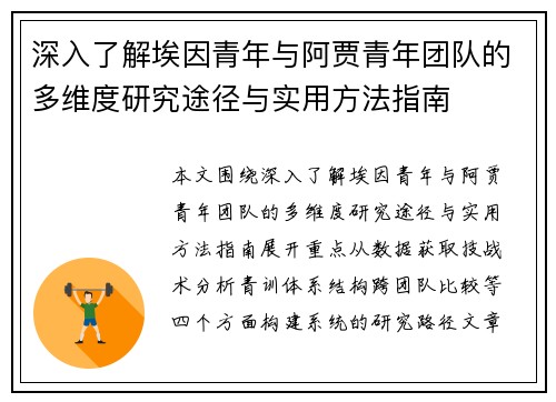 深入了解埃因青年与阿贾青年团队的多维度研究途径与实用方法指南
